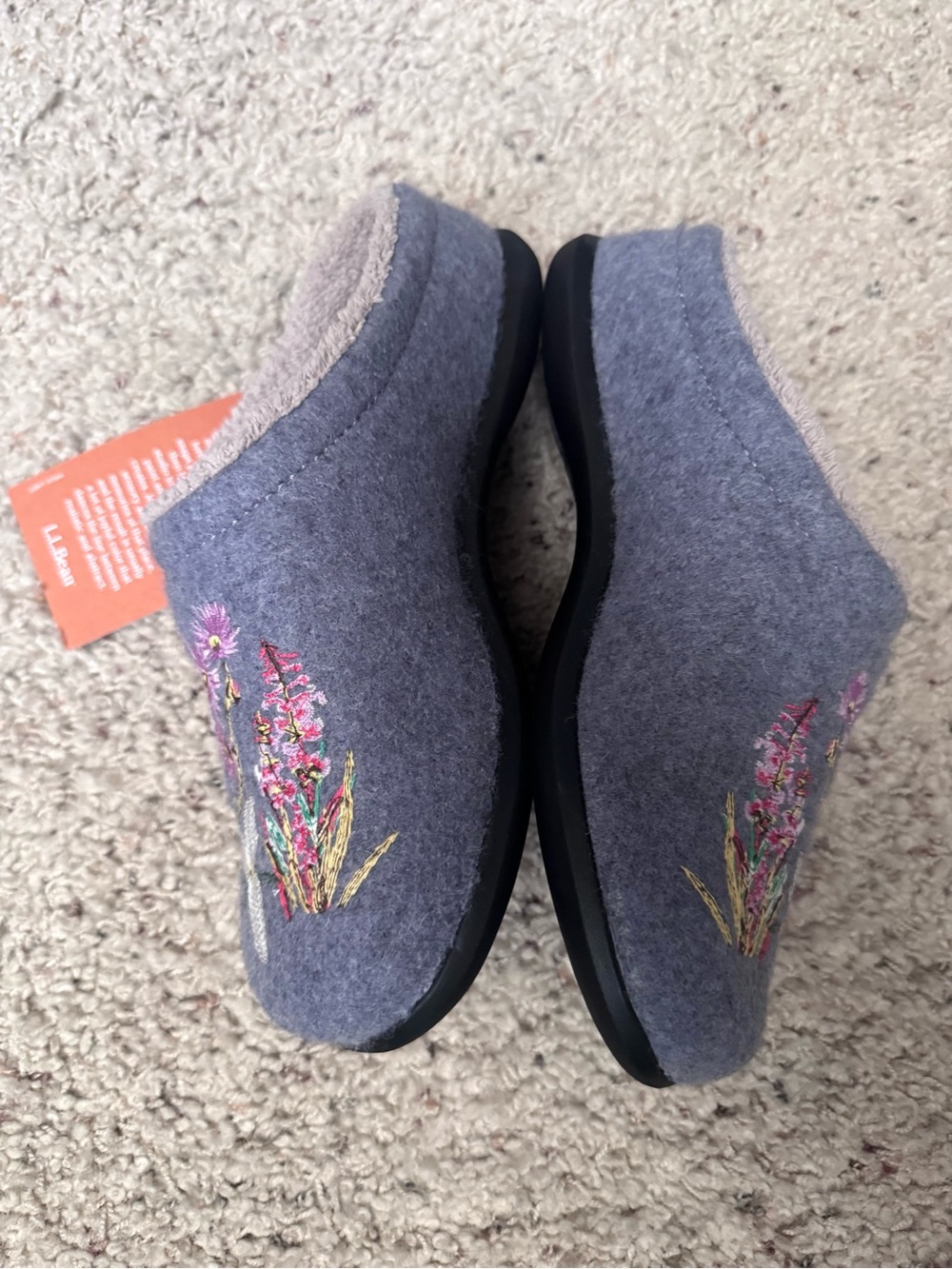 L.L Bean Daybreak Scuffs Jess Franks Wool Slipper Lavender Floral Size 9 NEW - Picture 4 of 8